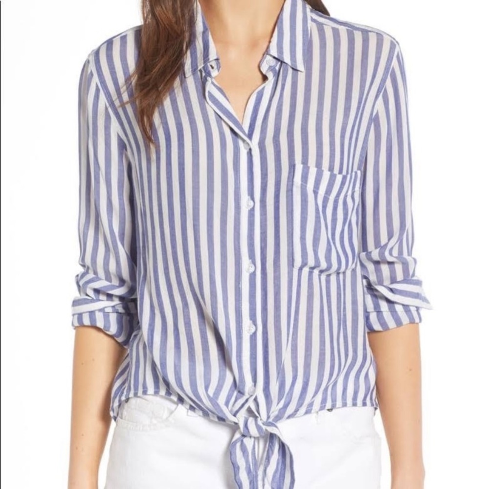 Rails Val Striped Long-Sleeve Shirt in Blue and White